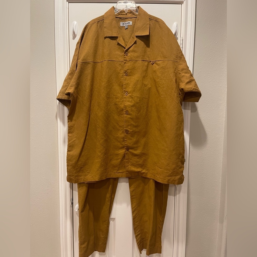 Stacy Adams Linen Shirt Pants Set Men’s Size 4XL Rust Vacation Resort Beach